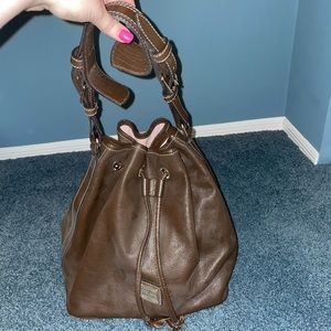 Brown leather Dooney & Bourke bucket shoulder bag